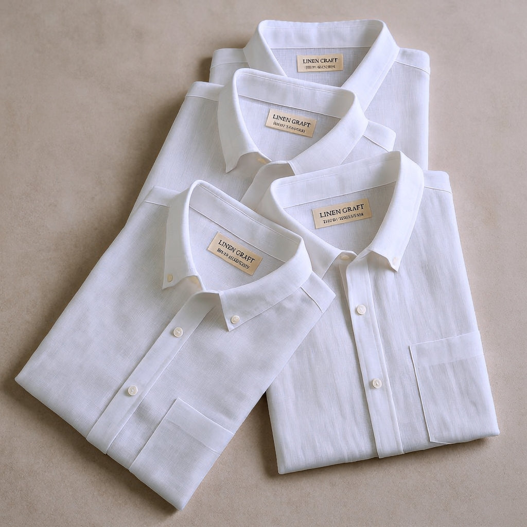 Lusury White Men's Cotton Linen Shirt (Pack Of 4)