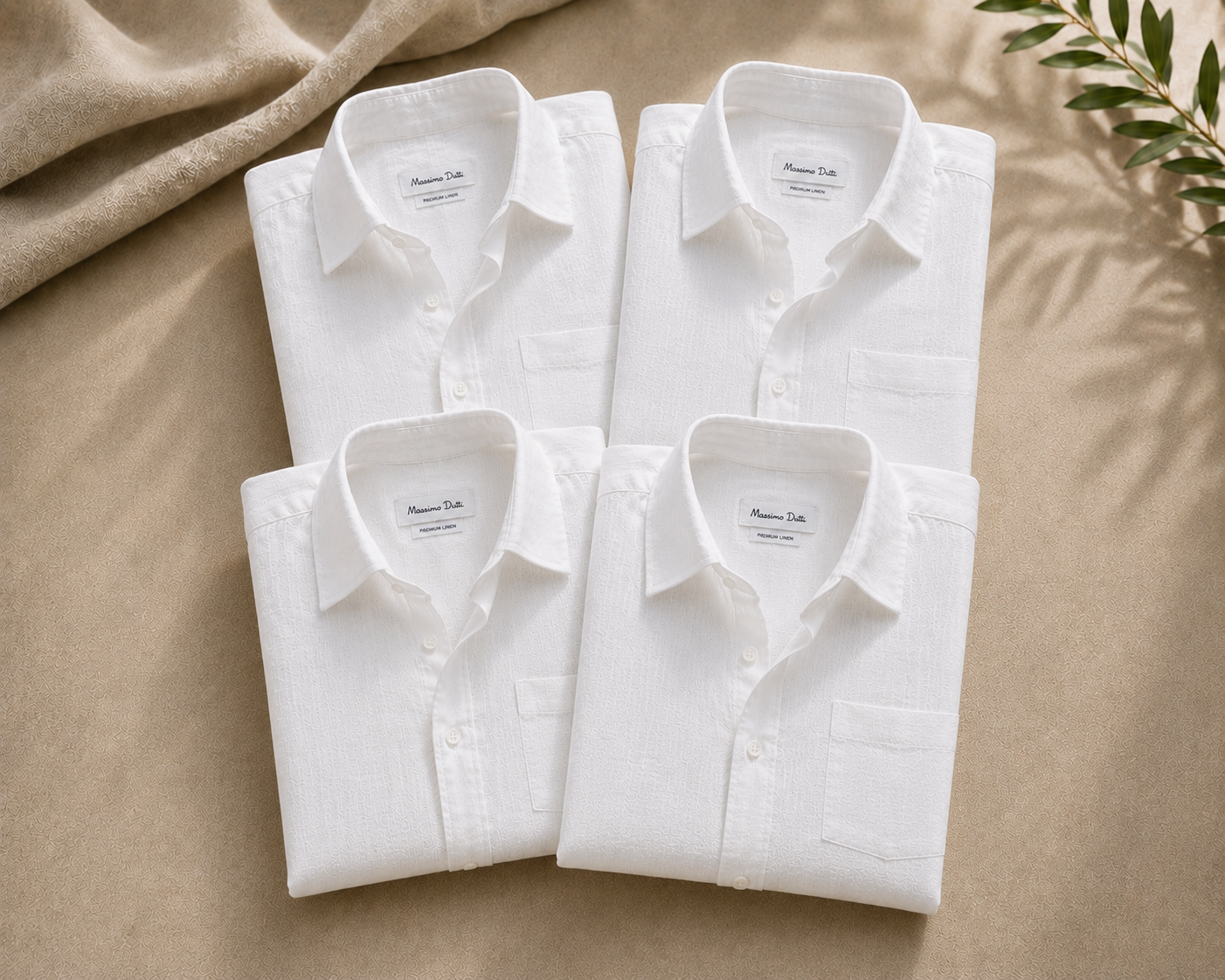 Luxury White Men's Cotton Linen Shirt (Pack Of 4)